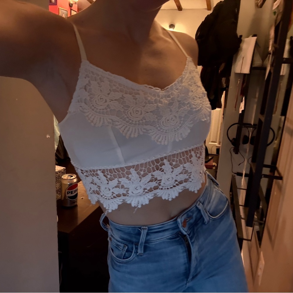 Garage White Lace Crop Top